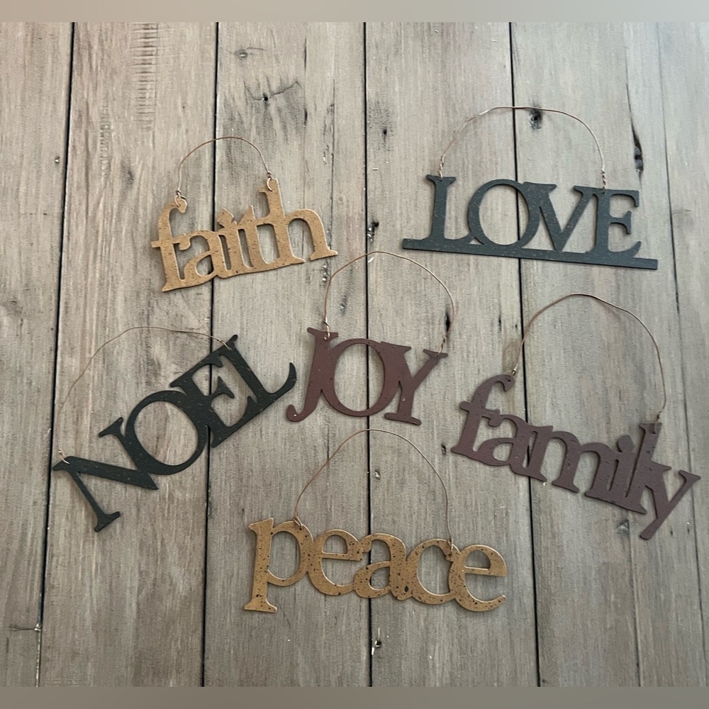 Metal Word Set of 6 Christmas Tree Ornaments